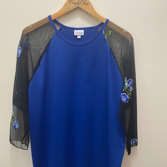 LulaRoe Sexy Baseball Tee Royal Blue & Floral - Picture 5 of 5
